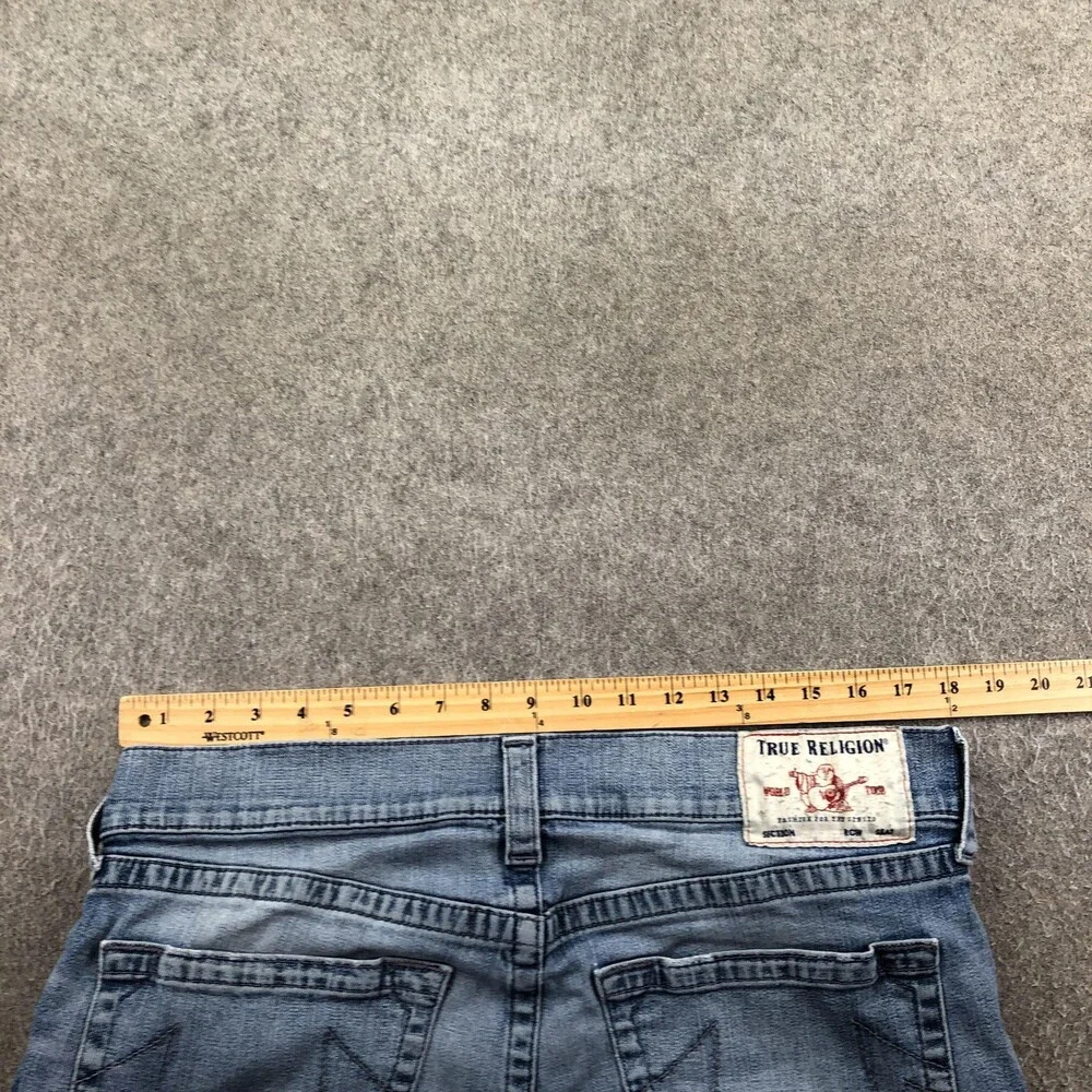 True Religion Jeans Mens 36x33 Blue Light Wash Regular Straight Moto Biker Denim